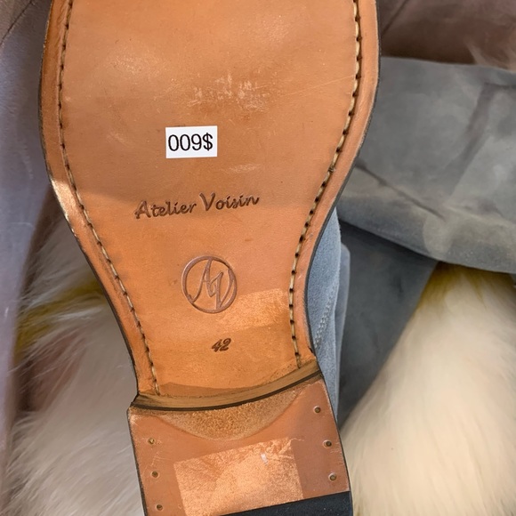 Paris France Atelier Voisin AV Blue Suede Boots Mid-Calf Pull Up Baby Blue Boots - Picture 4 of 5